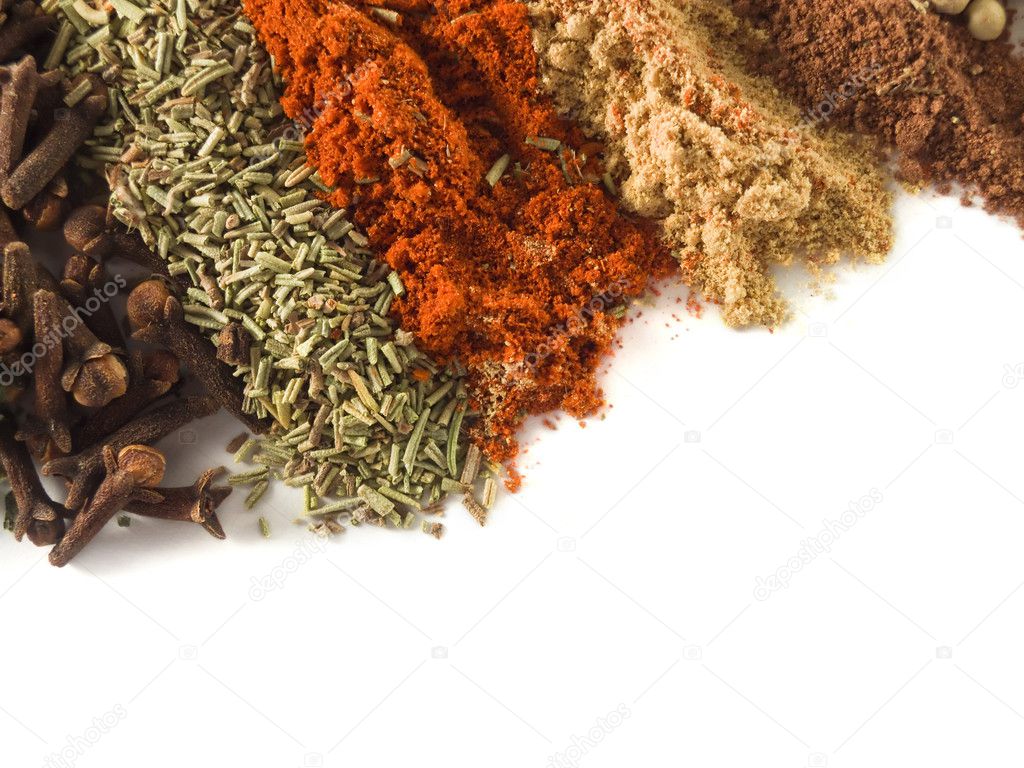 Spices isolated over white background