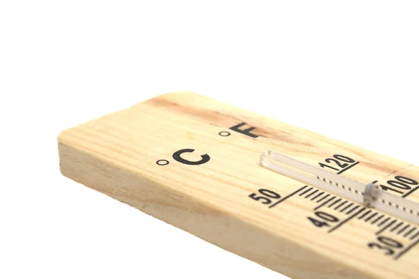 Holzthermometer auf weißem Hintergrund — Stockfoto