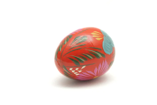 stock image Wooden painted Easter egg isolated on white