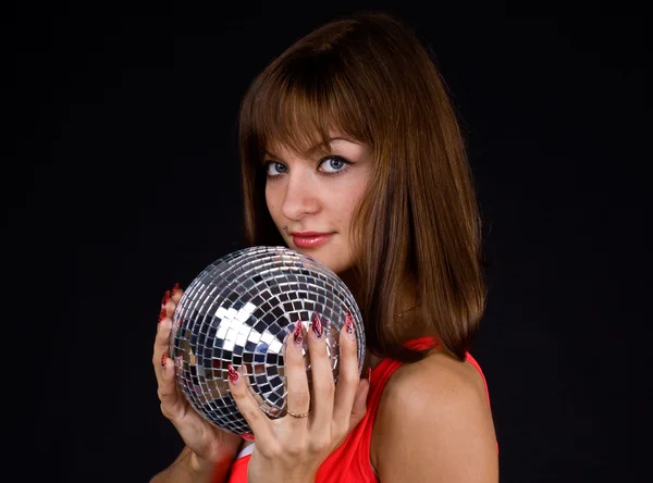 Girl with discoball — Stock Photo, Image