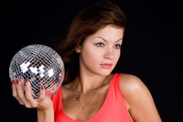 Girl with discoball — Stock Photo, Image