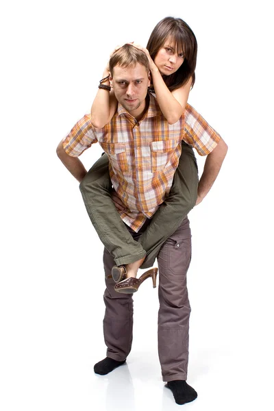 Girl was a young mans shoulders — Stock Photo, Image