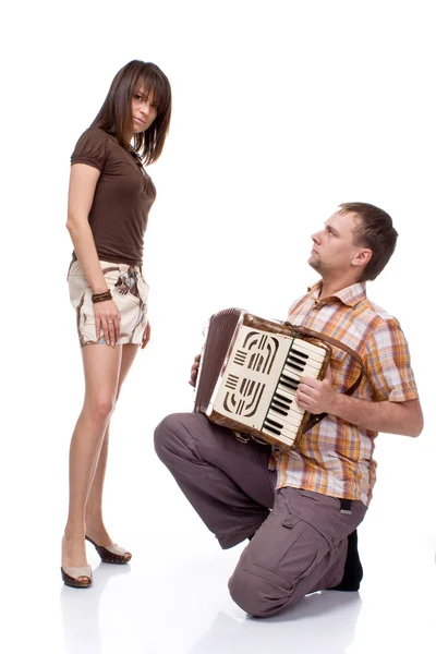 Guy sings a song for a girl — Stock Photo, Image
