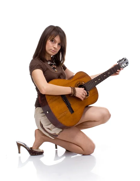 Girl playing acoustic guitar — Stock Photo, Image
