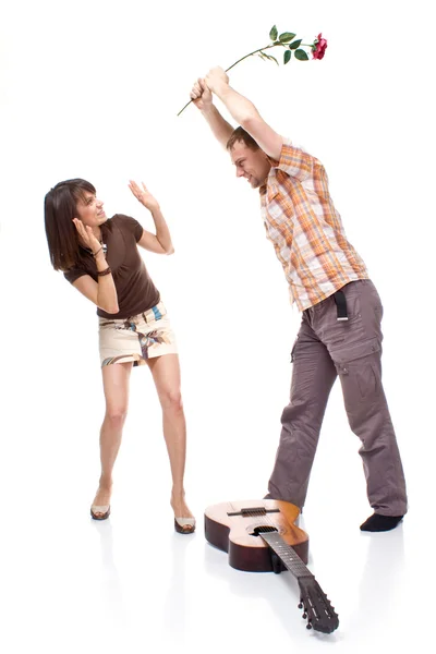 Guy swearing at her — Stock Photo, Image