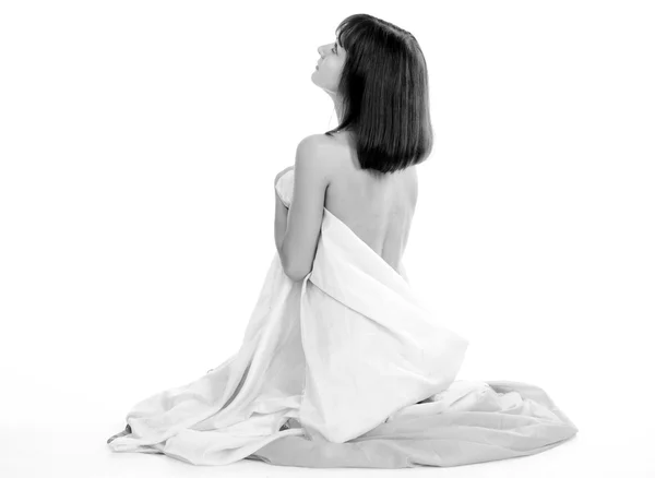Naked girl in the tissue — Stock Photo, Image