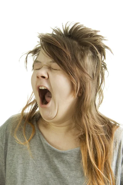 Menina sonolenta bocejando — Fotografia de Stock