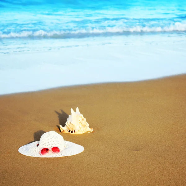 Seashell and hat — Stock Photo, Image