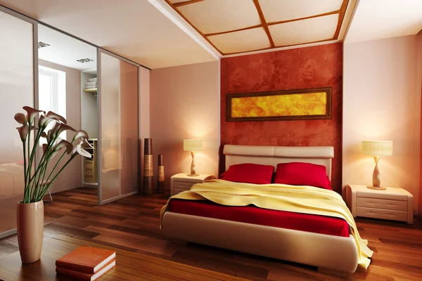 モダンなスタイルのベッドルーム インテリアの 3 d — ストック写真