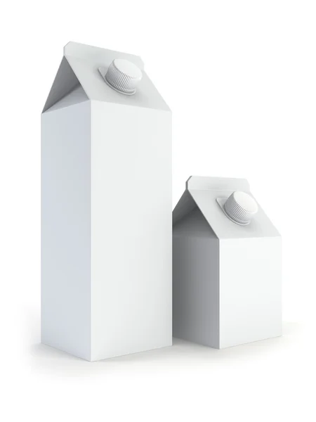 Deux boîtes à lait blanches isolées — Photo