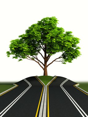 Tree in the middle of road clipart