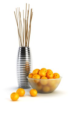 Natürmort vazolar ve portakal ile