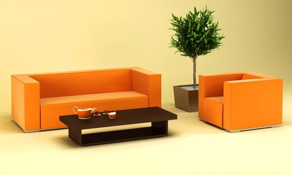 Salón con sofá de cuero —  Fotos de Stock