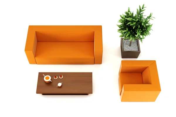 Sala de estar com sofá de couro — Fotografia de Stock
