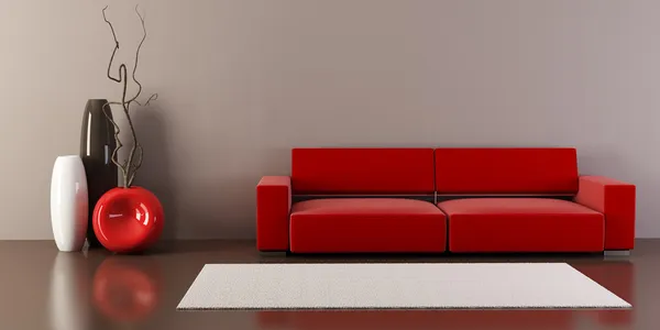Salon z kanapą i wazony — Zdjęcie stockowe