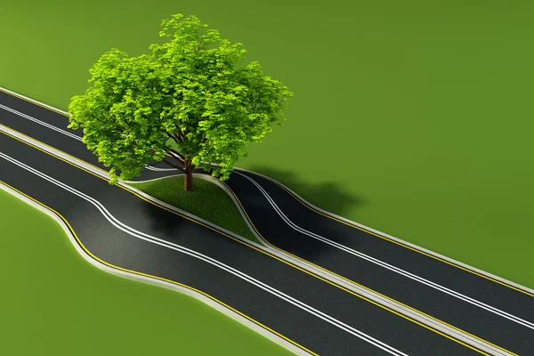 stock image Tree in the middle of road