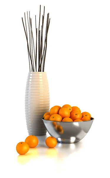 Still life with vases and oranges — Stock Photo, Image