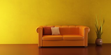 Lounge room with leather couch clipart