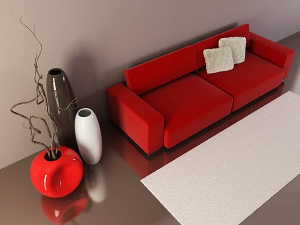 Lounge kamer met Bank en vazen — Stockfoto