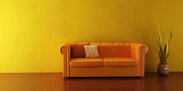 Obývací pokoj s koženou pohovkou — Stock fotografie