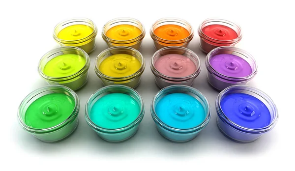 Cutii cu vopsele colorate — Fotografie, imagine de stoc