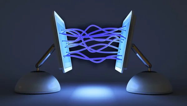 Two computer communicate with each other — Stock Photo, Image