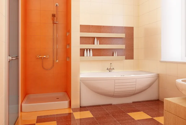 橙色浴室内政 — 图库照片