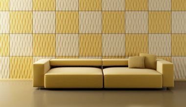 Pop-art lounge room with couch clipart