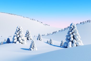 Winter landscape with fir trees clipart