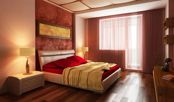 Интерьер спальни в современном стиле 3d — стоковое фото