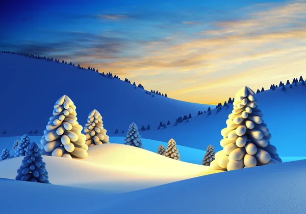 전나무 나무와 겨울 풍경 — 스톡 사진