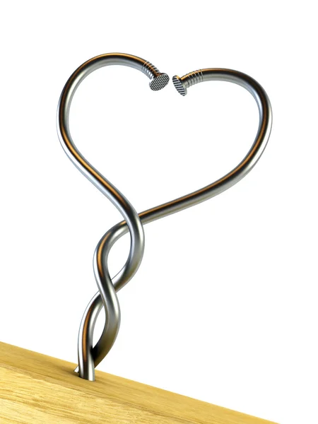Two twisted nails heart-shaped — Stock Photo, Image