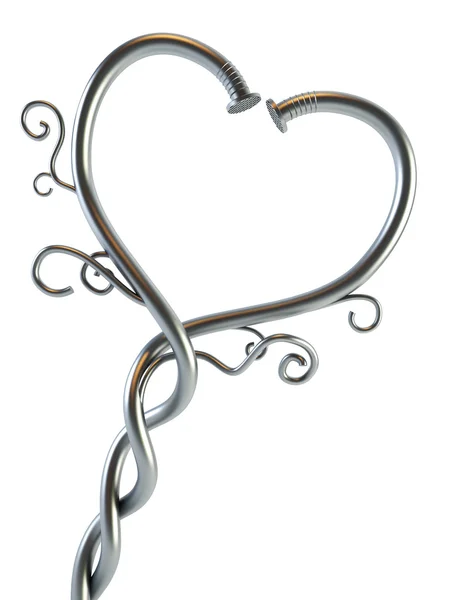 Két csavart körmök, szív alakú — Stock Fotó