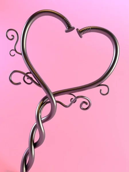 Dwa skręcone do paznokci w kształcie serca — Zdjęcie stockowe
