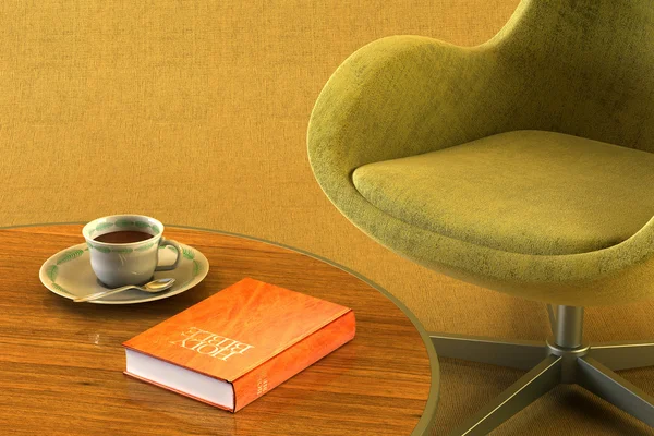 Lounge room with table and bible — Stock Photo, Image