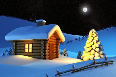 House in snow mountain clipart