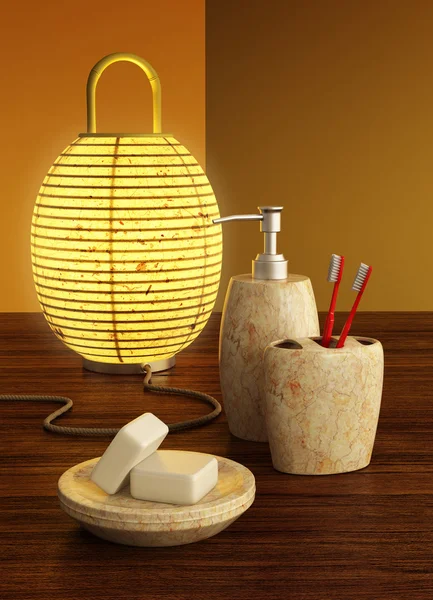Lamp and bathroom accessories — Stock Photo, Image