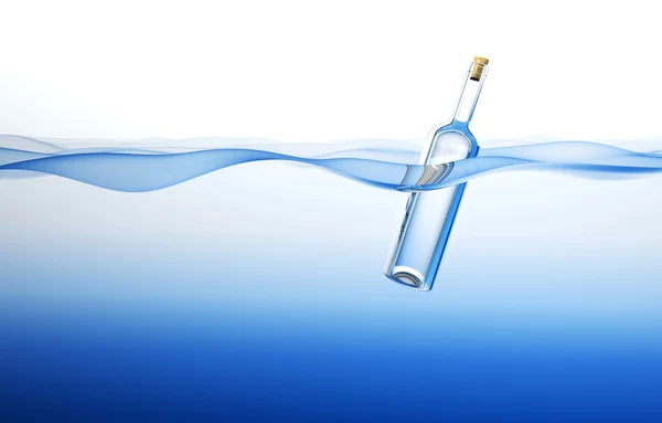 Flasche im Ozean. 3D-Darstellung — Stockfoto