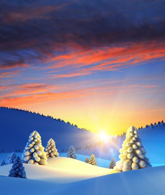 Winter landscape with fir trees clipart