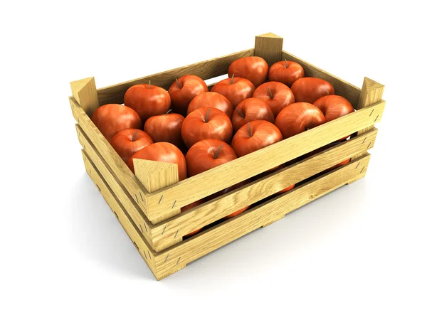 Dřevěné bedny plné jablek — Stock fotografie