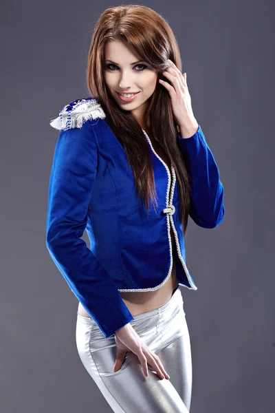 Sexy girl wearing luxury fantasy jacket — Stock Photo, Image