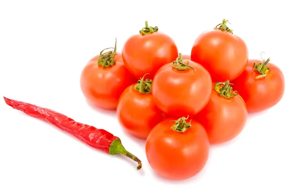 Red hot chili pepper with tomatoes — Stock Photo, Image