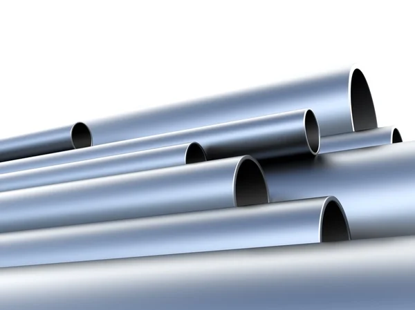 Glossy metal pipes stacked together — Stock Photo, Image