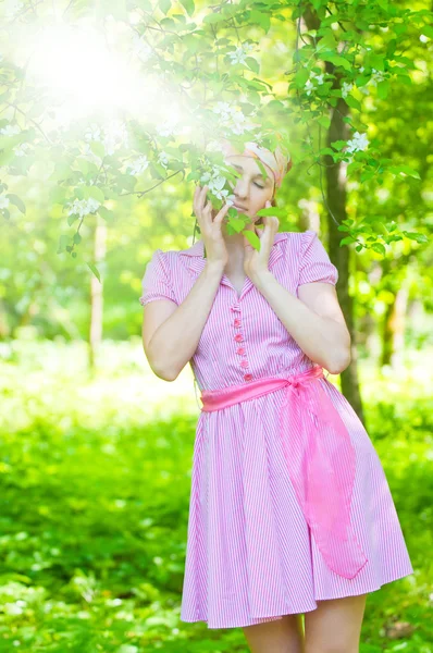 stock image Woman on green leaf