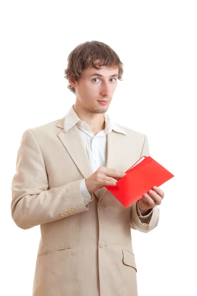 Man holding red letter — Stok fotoğraf