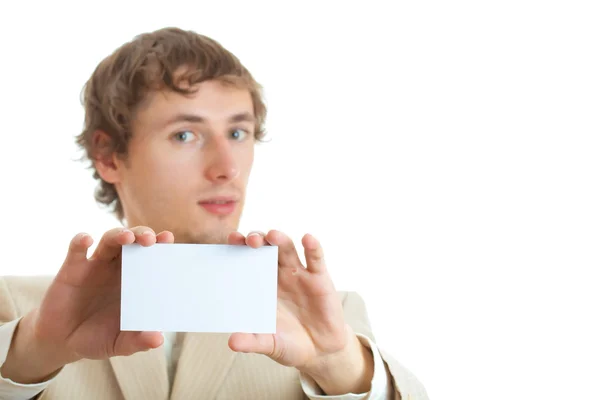 Homem segurando cartão em branco — Fotografia de Stock