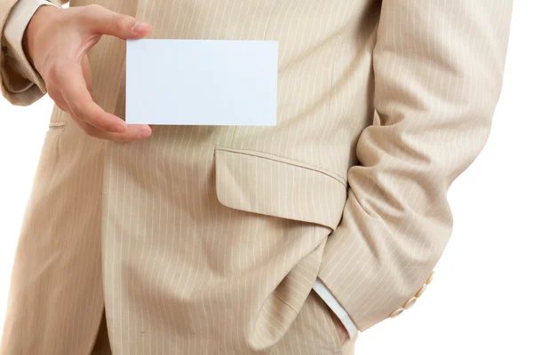 Hombre sosteniendo tarjeta en blanco — Foto de Stock