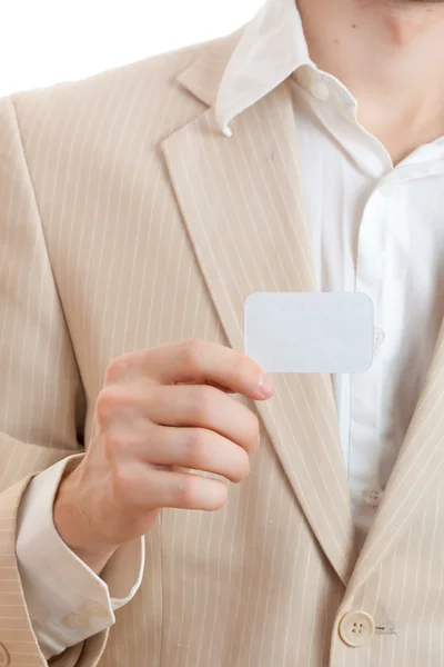 Людина тримає порожню картку — стокове фото