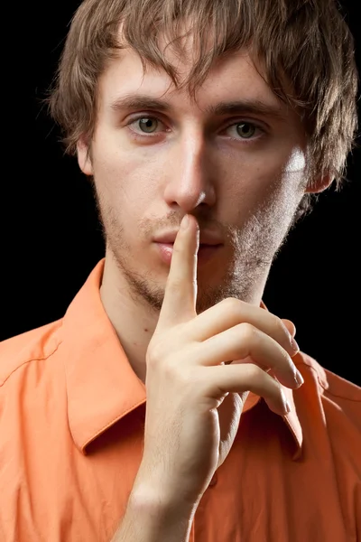 Man Portrait saying silence — Stock Photo, Image