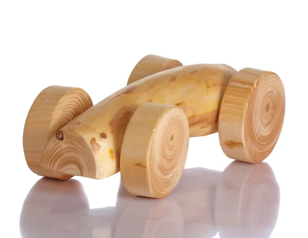 Wood toy car isolated on white — Stock Photo, Image